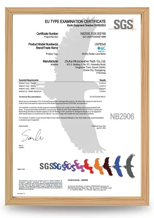 Сертификат EU Type Examination для 80 ГГц радарного уровнемера